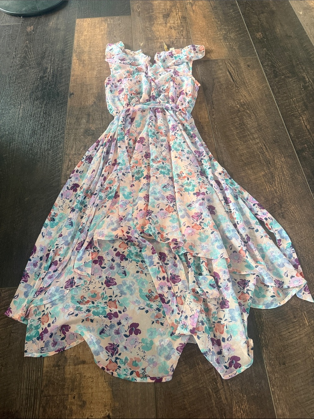 Candie's Pastel Floral High-Low Ruffle Dress